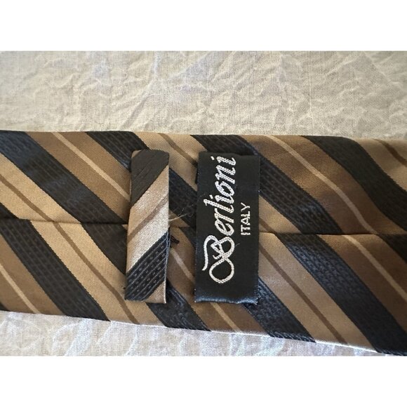 🌵4/$25 BERLIONI Italy Brown and Black Microfiber Necktie Business Career 60" - Picture 3 of 6